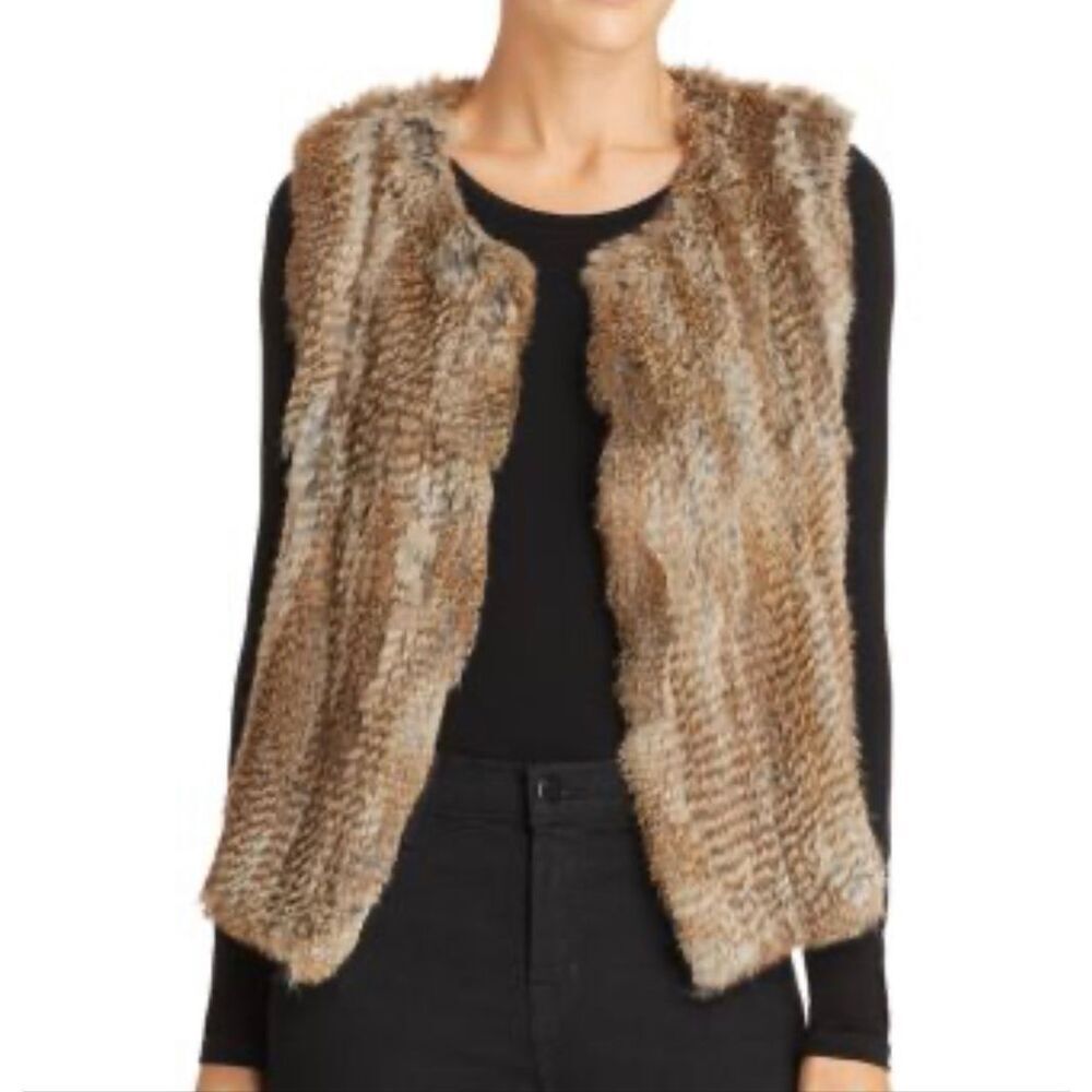 NWT 525 America Luxe Classic Brown 100% Rabbit Fur Vest Women's Small
